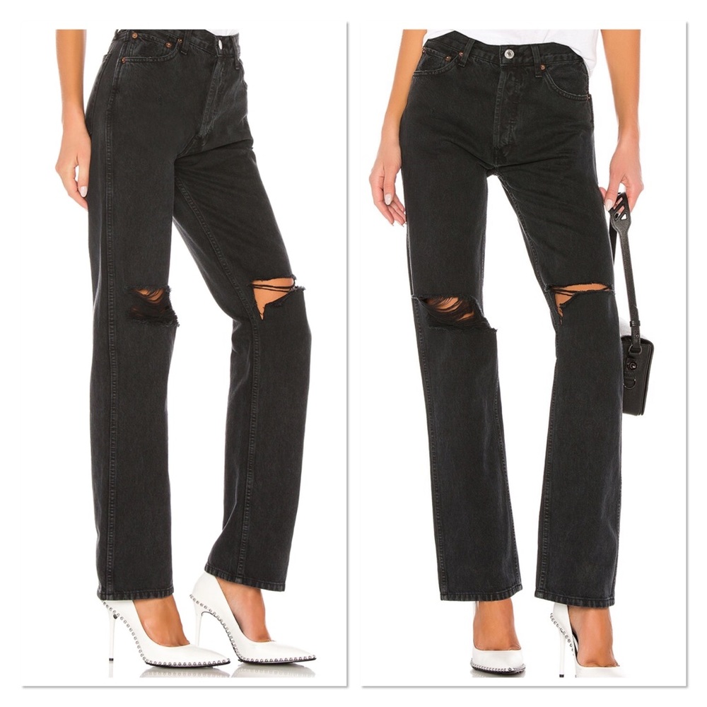 RE/DONE Originals High Rise Loose in Washed Black With Rips